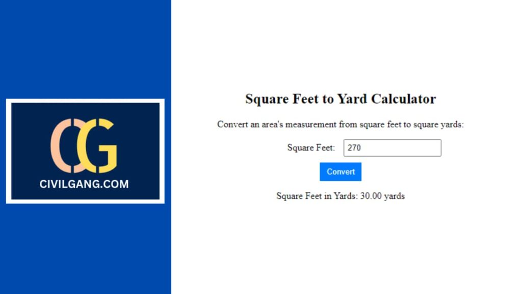 Square Feet To Yard Calculator CivilGang
