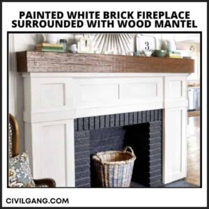 Painted White Brick Fireplace Surrounded With Wood Mantel