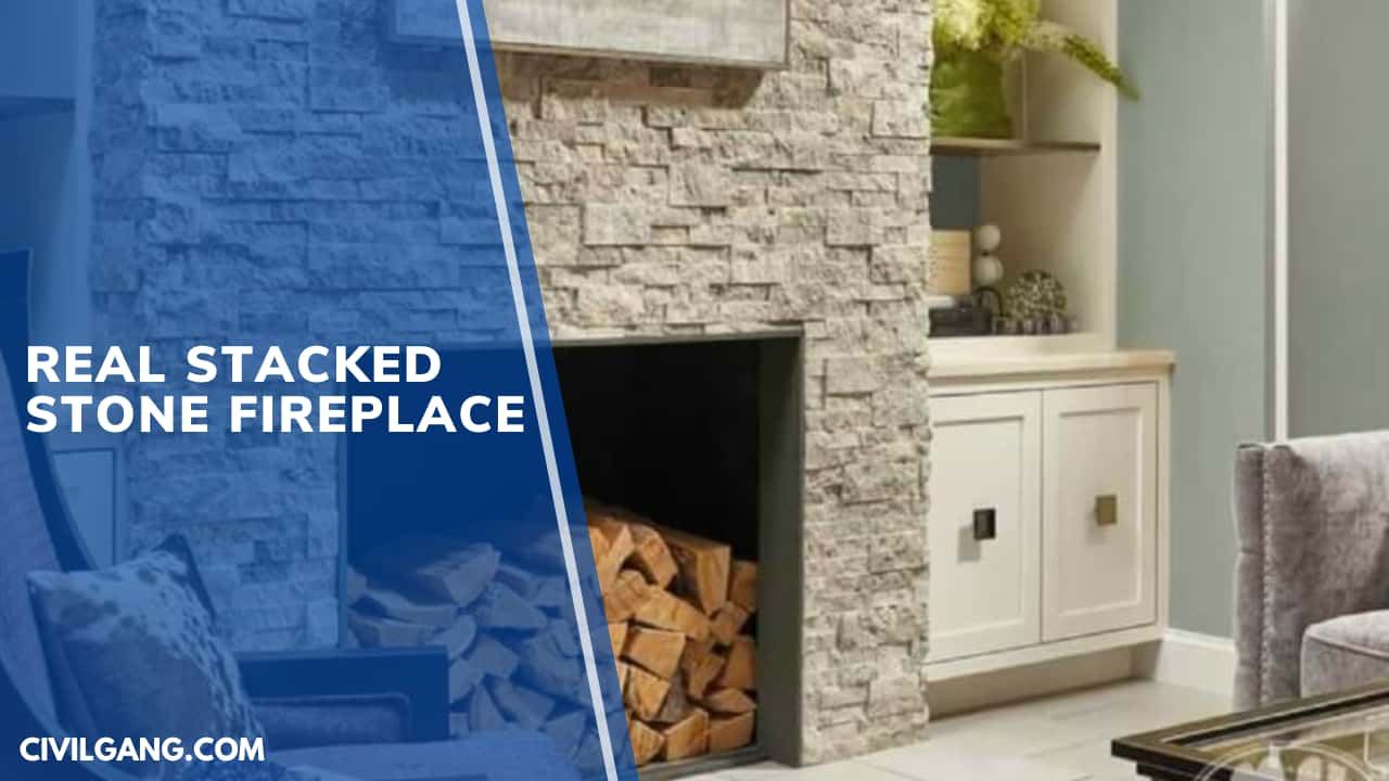 Real Stacked Stone Fireplace