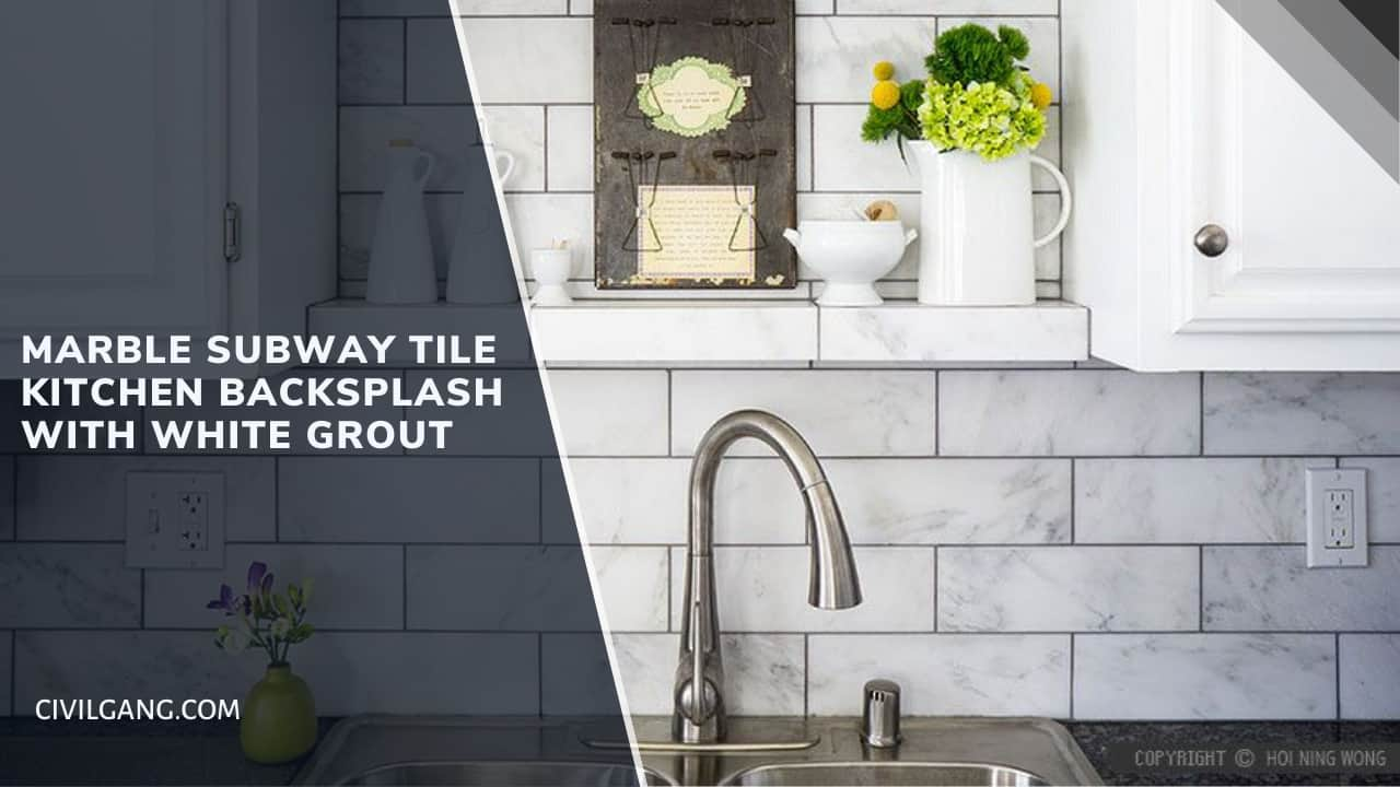 Marble Subway Tile Kitchen Backsplash With White Grout