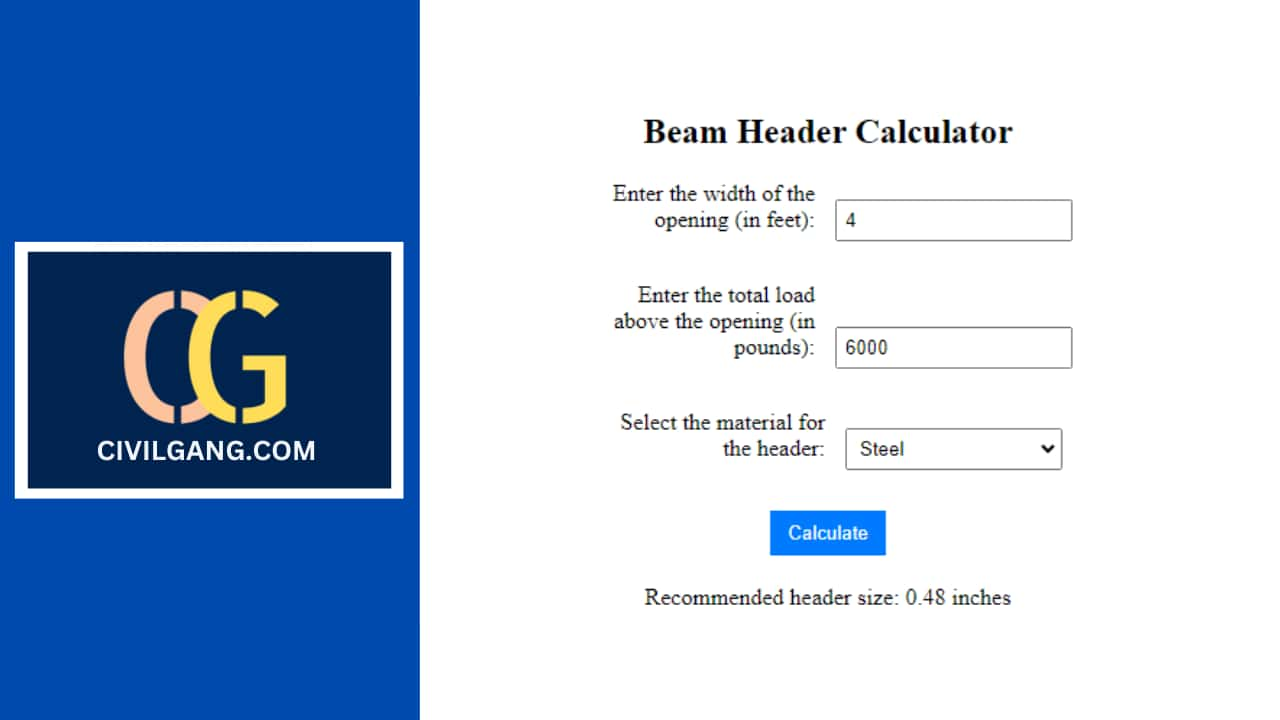 Beam Header Calculator - CivilGang