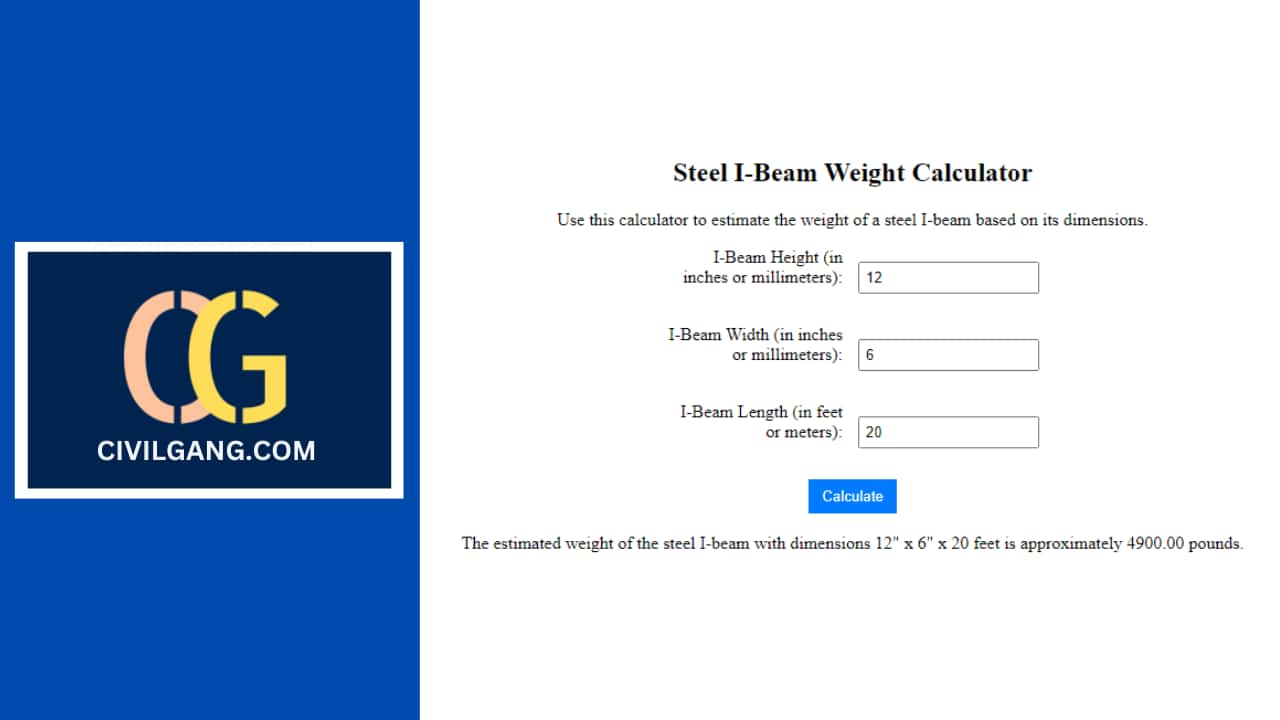 Steel I Beam Weight Calculator - CivilGang