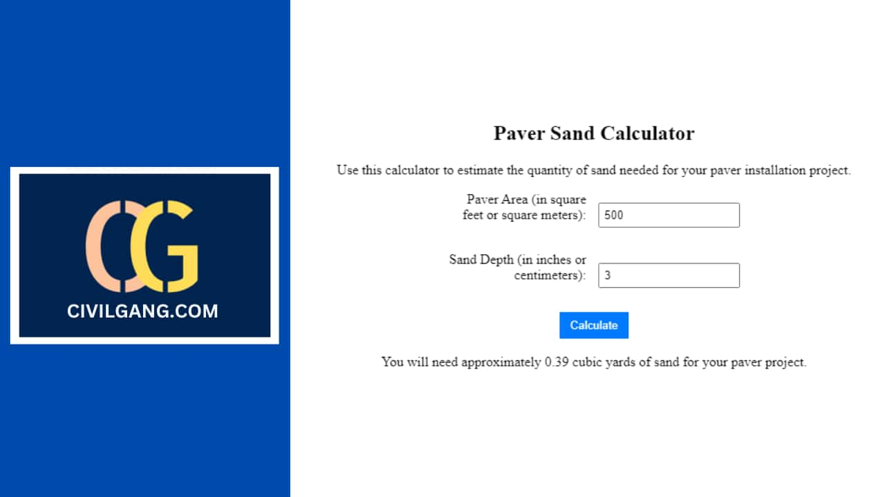 Paver Sand Calculator - CivilGang