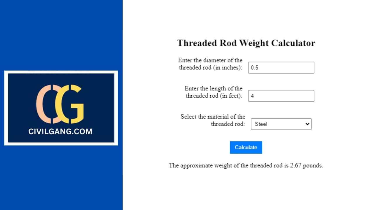 Threaded Rod Weight Calculator CivilGang